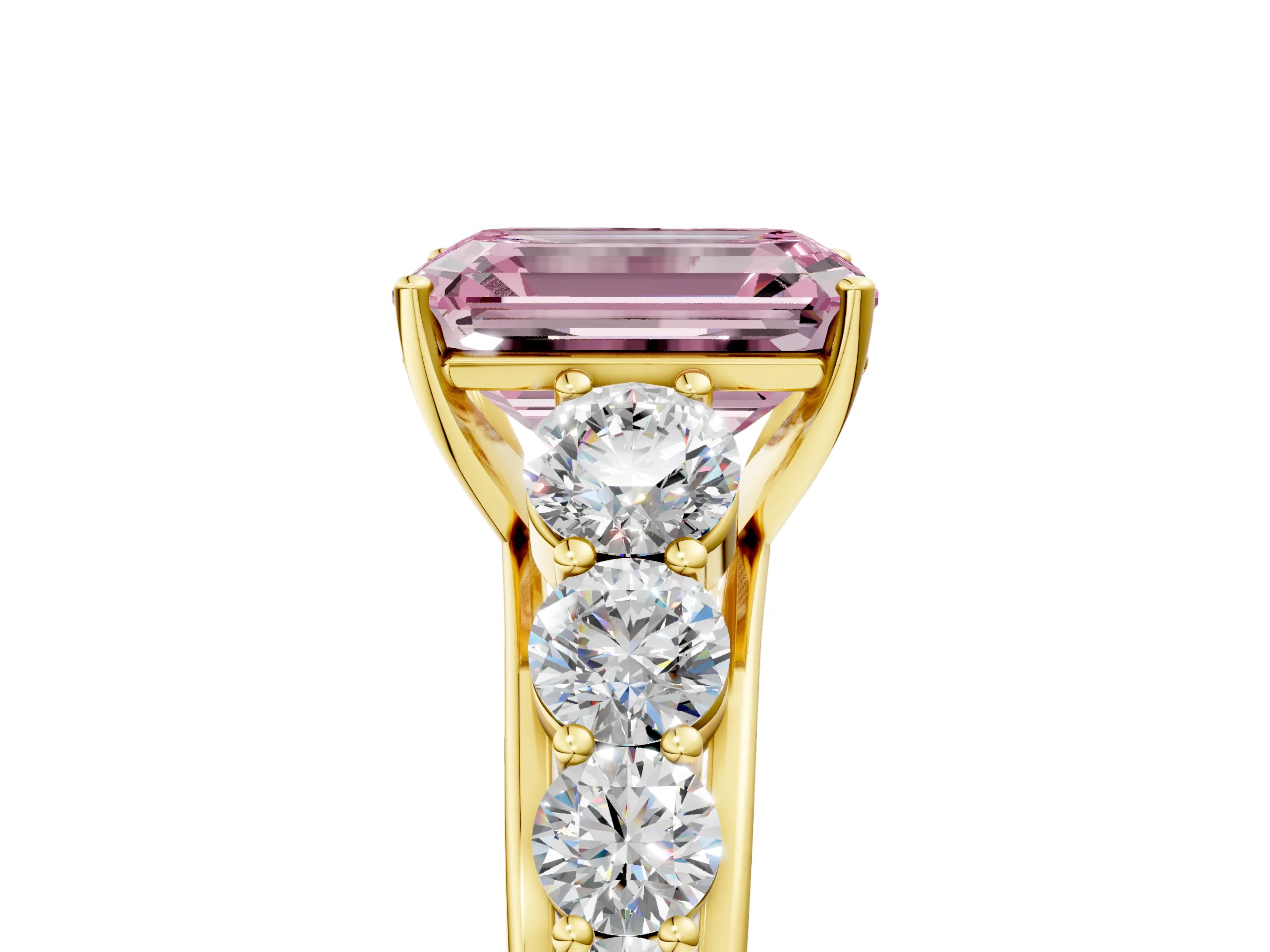 Yellow gold Fancy Pink Emerald Cut Brilliant Diamond Pavé Band with Six-Prong Setting_5