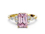 Yellow gold Fancy Pink Emerald Cut Brilliant Diamond Solitaire Ring with Pear Side Stones and Four-Prong Setting_3