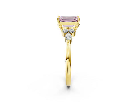Yellow gold Fancy Pink Emerald Cut Brilliant Diamond Solitaire Ring with Pear Side Stones and Four-Prong Setting_5