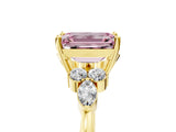 Yellow gold Fancy Pink Emerald Cut Brilliant Diamond Solitaire Ring with Pear Side Stones and Four-Prong Setting_8