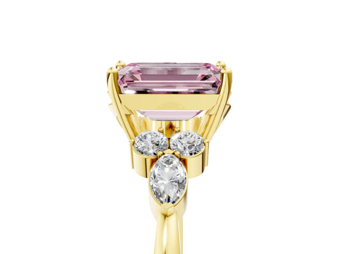 Yellow gold Fancy Pink Emerald Cut Brilliant Diamond Solitaire Ring with Pear Side Stones and Four-Prong Setting_8