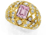 Yellow gold Fancy Pink Emerald Cut Brilliant Halo Pave Diamond Milgrain Ring_1