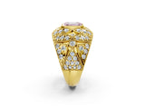 Yellow gold Fancy Pink Emerald Cut Brilliant Halo Pave Diamond Milgrain Ring_2