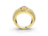 Yellow gold Fancy Pink Emerald Cut Brilliant Halo Pave Diamond Milgrain Ring_3