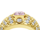 Yellow gold Fancy Pink Emerald Cut Brilliant Halo Pave Diamond Milgrain Ring_4