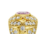 Yellow gold Fancy Pink Emerald Cut Brilliant Halo Pave Diamond Milgrain Ring_5