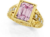 Yellow gold Fancy Pink Emerald Cut Brilliant Milgrain Filigree Diamond Ring with Square Prong Setting_1