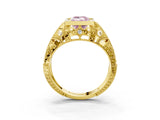 Yellow gold Fancy Pink Emerald Cut Brilliant Milgrain Filigree Diamond Ring with Square Prong Setting_3