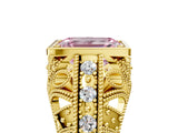 Yellow gold Fancy Pink Emerald Cut Brilliant Milgrain Filigree Diamond Ring with Square Prong Setting_5