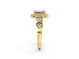 Yellow gold Fancy Pink Emerald Cut Brilliant Milgrain Pave Heart Band Solitaire Ring_2
