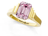 Yellow gold Fancy Pink Emerald Cut Brilliant Solitaire Diamond Ring with Channel Set Band and Bar Prong Setting_1