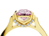 Yellow gold Fancy Pink Emerald Cut Brilliant Solitaire Diamond Ring with Channel Set Band and Bar Prong Setting_4