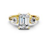 Yellow gold Fancy Pink Emerald Cut Brilliant Three-Stone Diamond Ring with Pavé Band and Four-Prong Setting_3