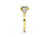 Yellow gold Fancy Pink Emerald Cut Brilliant Three-Stone Diamond Ring with Pavé Band and Four-Prong Setting_5