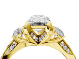 Yellow gold Fancy Pink Emerald Cut Brilliant Three-Stone Diamond Ring with Pavé Band and Four-Prong Setting_7