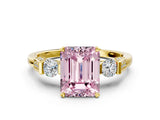 Yellow gold Fancy Pink Emerald Cut Brilliant Three-Stone Pave Band with Four-Prong Setting