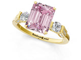 Yellow gold Fancy Pink Emerald Cut Brilliant Three-Stone Pave Band with Four-Prong Setting_1