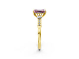 Yellow gold Fancy Pink Emerald Cut Brilliant Three-Stone Pave Band with Four-Prong Setting_2