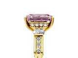 Yellow gold Fancy Pink Emerald Cut Brilliant Three-Stone Pave Band with Four-Prong Setting_5