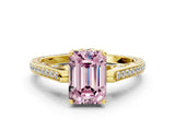 Yellow gold Fancy Pink Emerald  Cut Cathedral Pave Diamond Engagement Ring with Six-Prong Setting_32