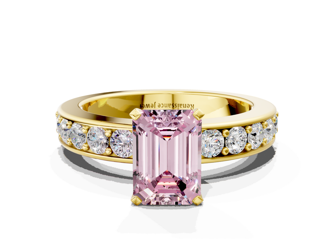 Yellow gold Fancy Pink Emerald  Cut Channel Set Diamond Engagement Ring with Four-Prong Setting_232