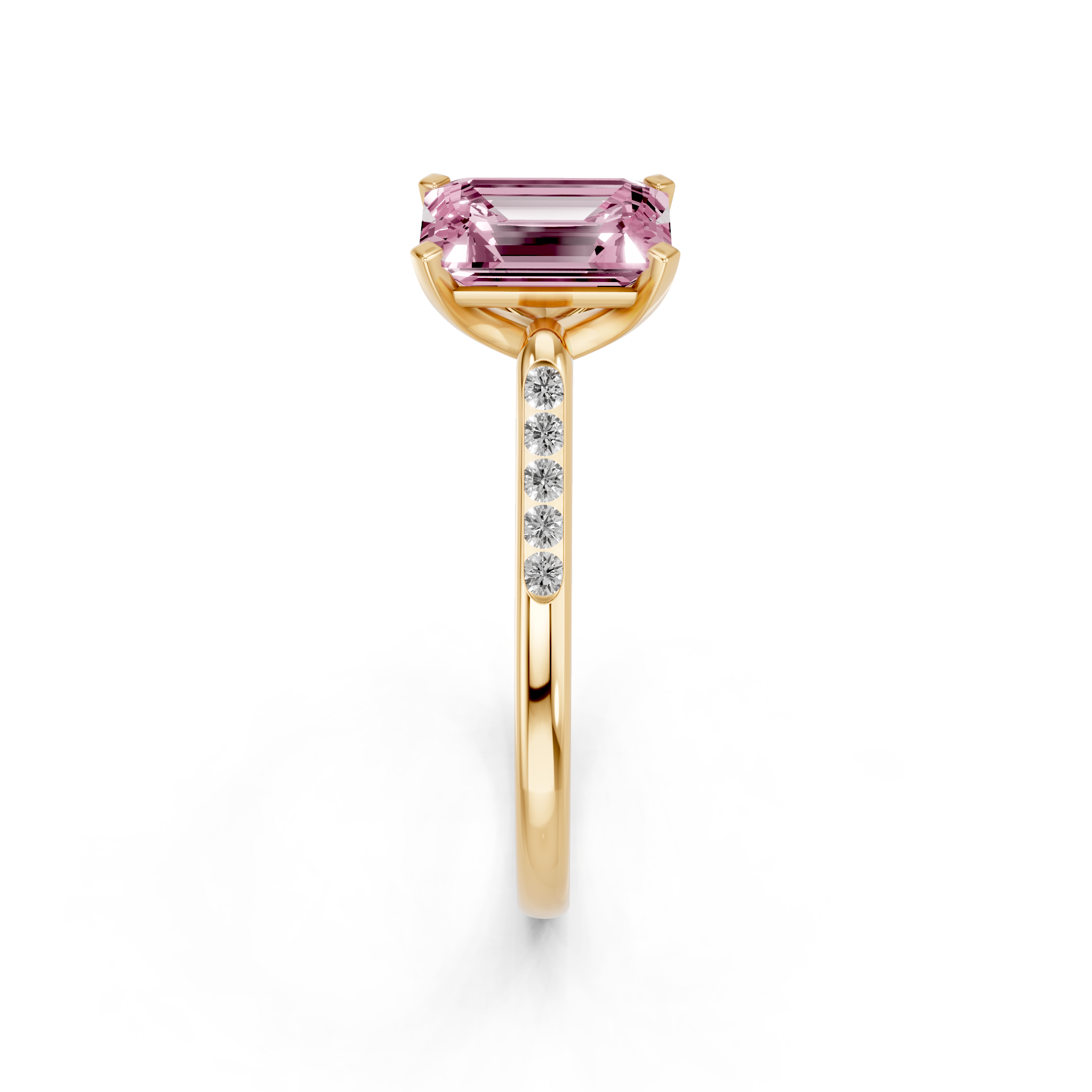 Yellow gold Fancy Pink Emerald  Cut Channel Set Solitaire Engagement Ring with Four-Prong Setting_14