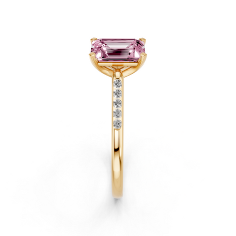 Yellow gold Fancy Pink Emerald  Cut Channel Set Solitaire Engagement Ring with Four-Prong Setting_14