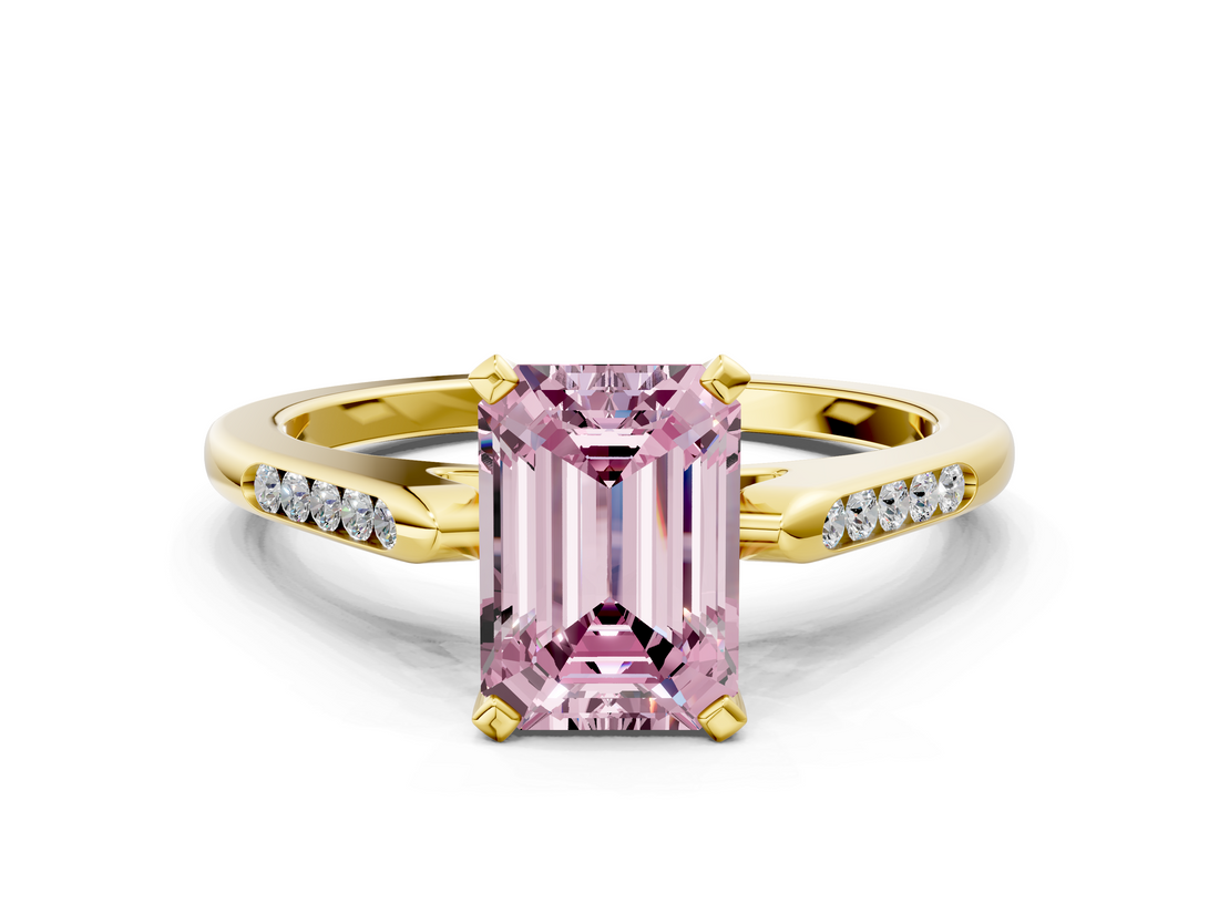 Yellow gold Fancy Pink Emerald  Cut Channel Set Solitaire Engagement Ring with Four-Prong Setting_174