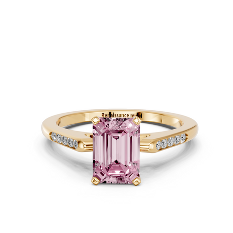 Yellow gold Fancy Pink Emerald  Cut Channel Set Solitaire Engagement Ring with Four-Prong Setting_21
