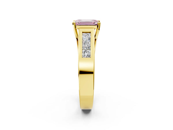 Yellow Gold Emerald Cut Engagement Ring Setting for Fancy Pink Center with Channel-Set Shoulders