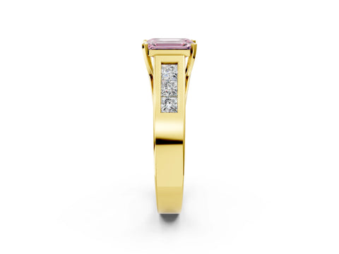 Yellow gold Fancy Pink Emerald Cut Cut Channel Set Solitaire Ring with Four-Prong Setting_2