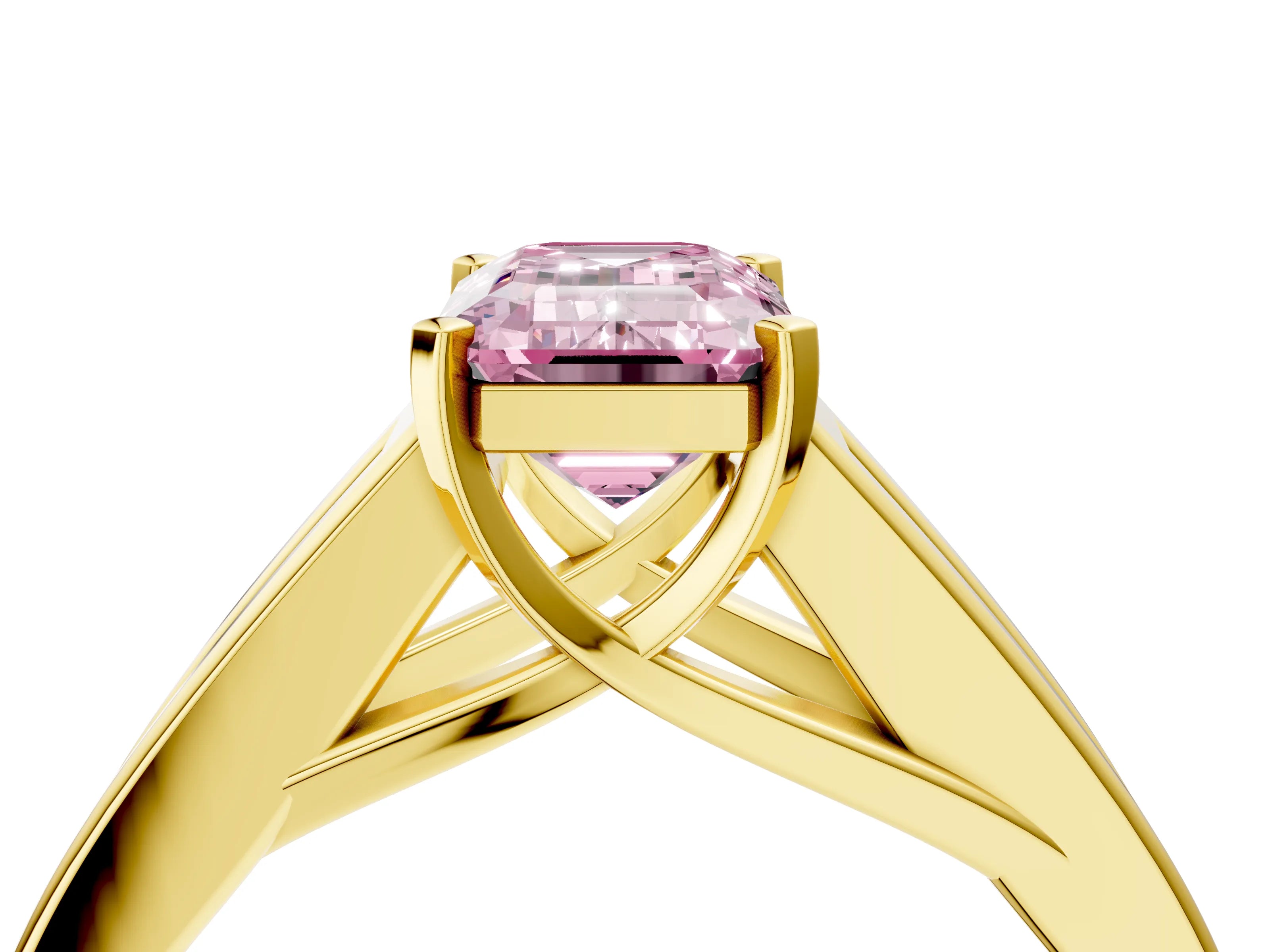 Yellow gold Fancy Pink Emerald Cut Cut Channel Set Solitaire Ring with Four-Prong Setting_4