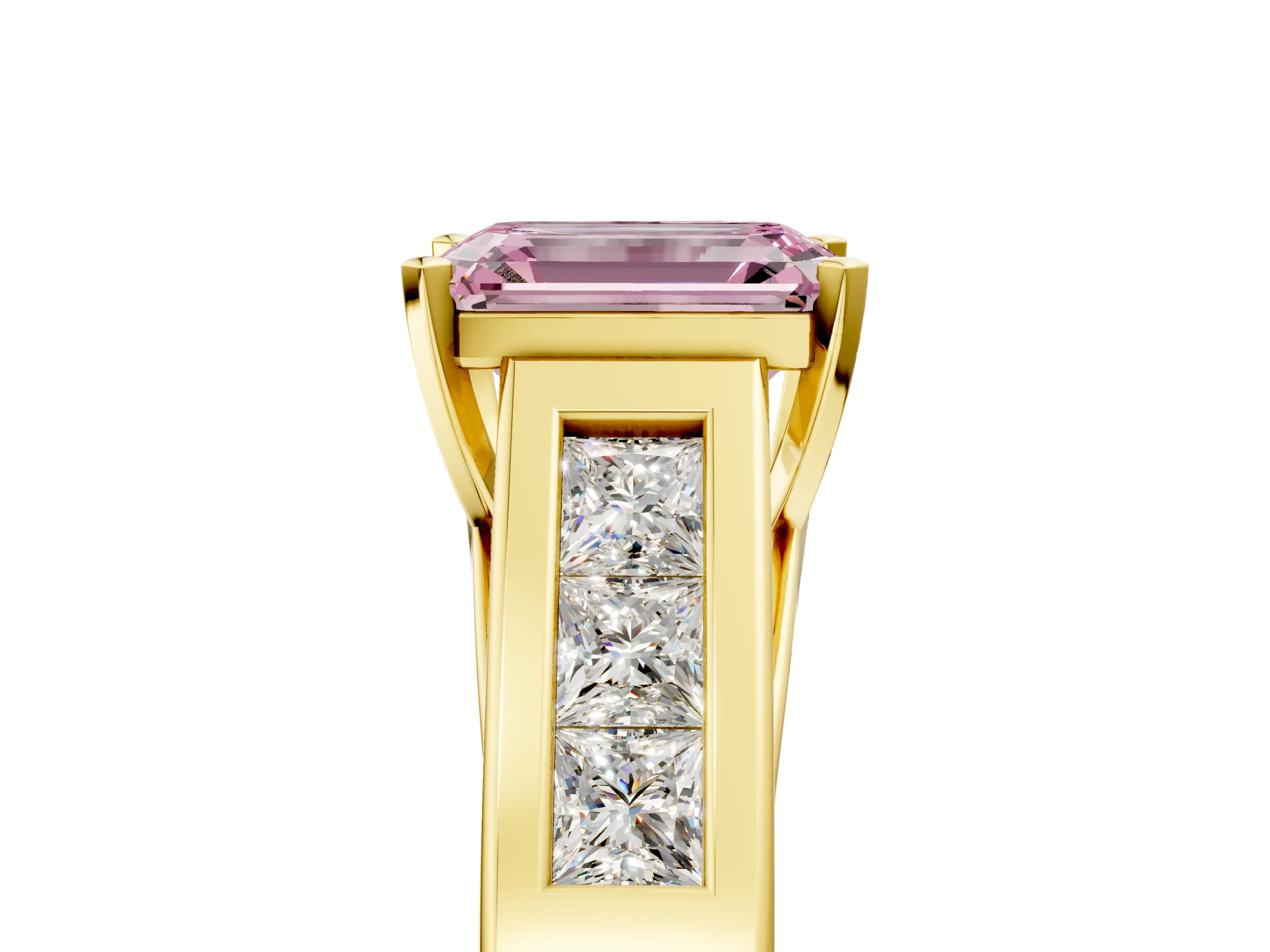 Yellow gold Fancy Pink Emerald Cut Cut Channel Set Solitaire Ring with Four-Prong Setting_5