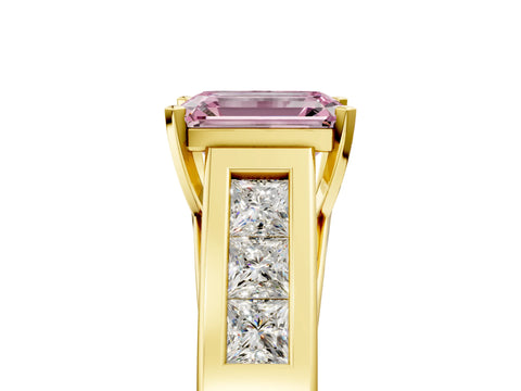 Yellow gold Fancy Pink Emerald Cut Cut Channel Set Solitaire Ring with Four-Prong Setting_5