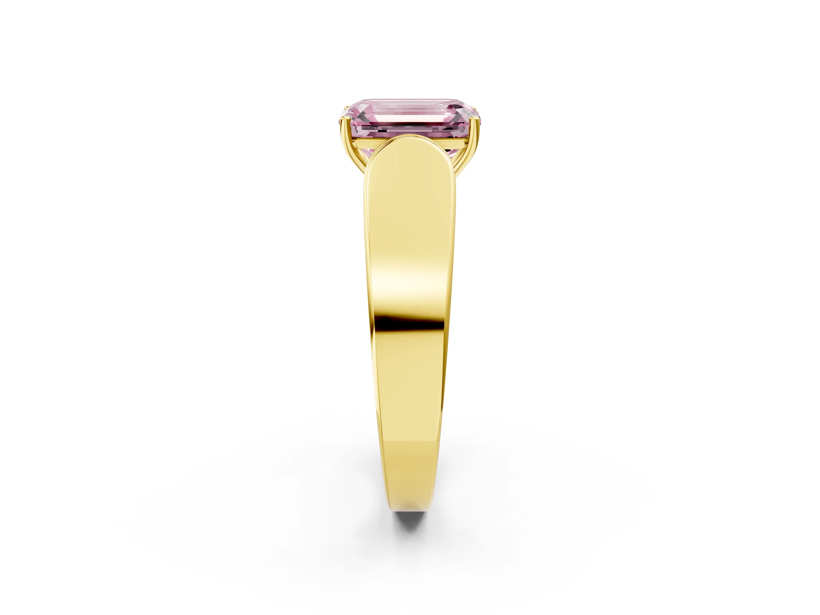 Yellow gold Fancy Pink Emerald Cut Cut Diamond Channel Set Solitaire Ring with Four-Prong Setting_2