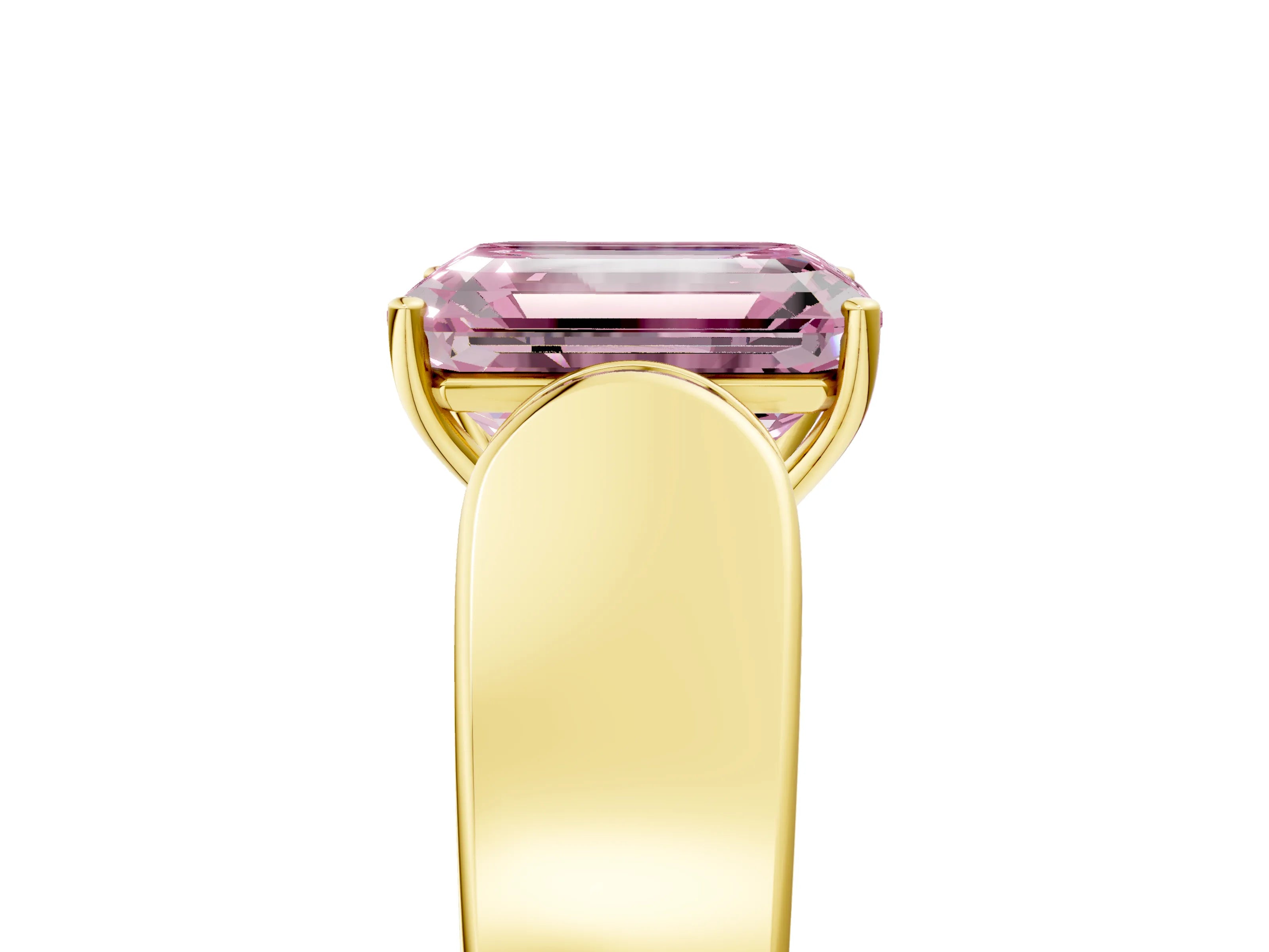 Yellow gold Fancy Pink Emerald Cut Cut Diamond Channel Set Solitaire Ring with Four-Prong Setting_5