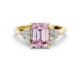 Yellow gold Fancy Pink Emerald Cut Cut Diamond Cluster Ring with Solitaire Band and Four-Prong Setting