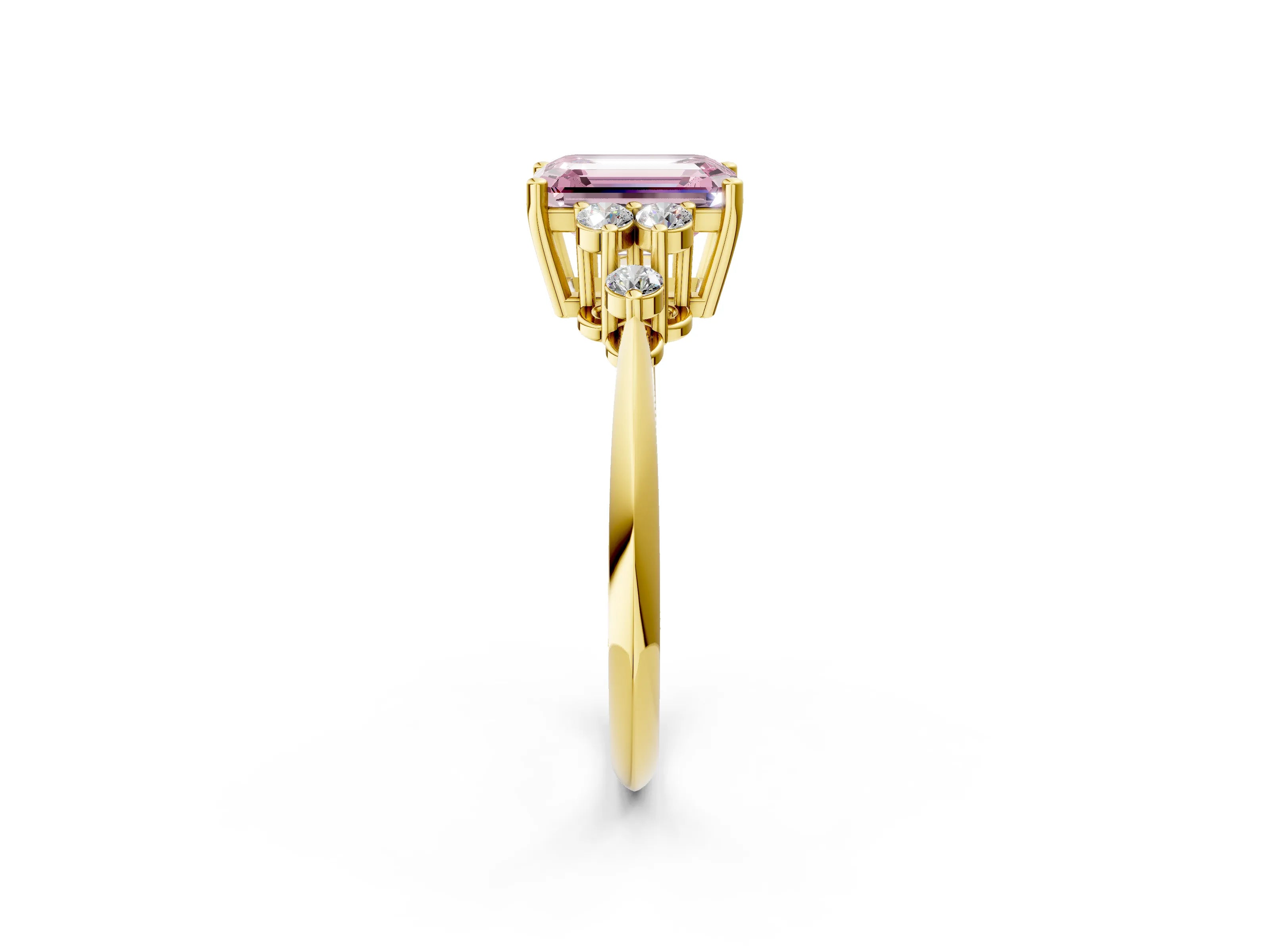 Yellow gold Fancy Pink Emerald Cut Cut Diamond Cluster Ring with Solitaire Band and Four-Prong Setting_2