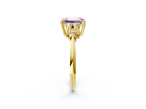 Yellow gold Fancy Pink Emerald Cut Cut Diamond Cluster Ring with Solitaire Band and Four-Prong Setting_2