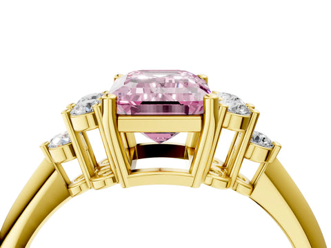 Yellow gold Fancy Pink Emerald Cut Cut Diamond Cluster Ring with Solitaire Band and Four-Prong Setting_4