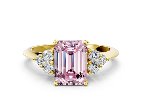 Yellow gold Fancy Pink Emerald Cut Cut Diamond Cluster Ring with Solitaire Band and Four-Prong Setting