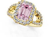 Yellow gold Fancy Pink Emerald Cut Cut Diamond Halo Engagement Ring with Open Split Pavé Band_1