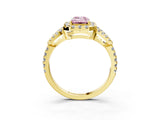 Yellow gold Fancy Pink Emerald Cut Cut Diamond Halo Engagement Ring with Open Split Pavé Band_3