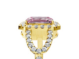 Yellow gold Fancy Pink Emerald Cut Cut Diamond Halo Engagement Ring with Open Split Pavé Band_5