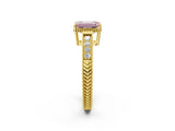Yellow gold Fancy Pink Emerald Cut Cut Diamond Milgrain Pave Band Four-Prong Setting Ring_5