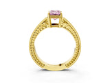 Yellow gold Fancy Pink Emerald Cut Cut Diamond Milgrain Pave Band Four-Prong Setting Ring_6