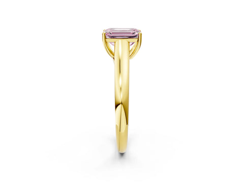 Yellow gold Fancy Pink Emerald Cut Cut Diamond Solitaire Engagement Ring with Tapered Plain Band and Four-Prong Setting_2