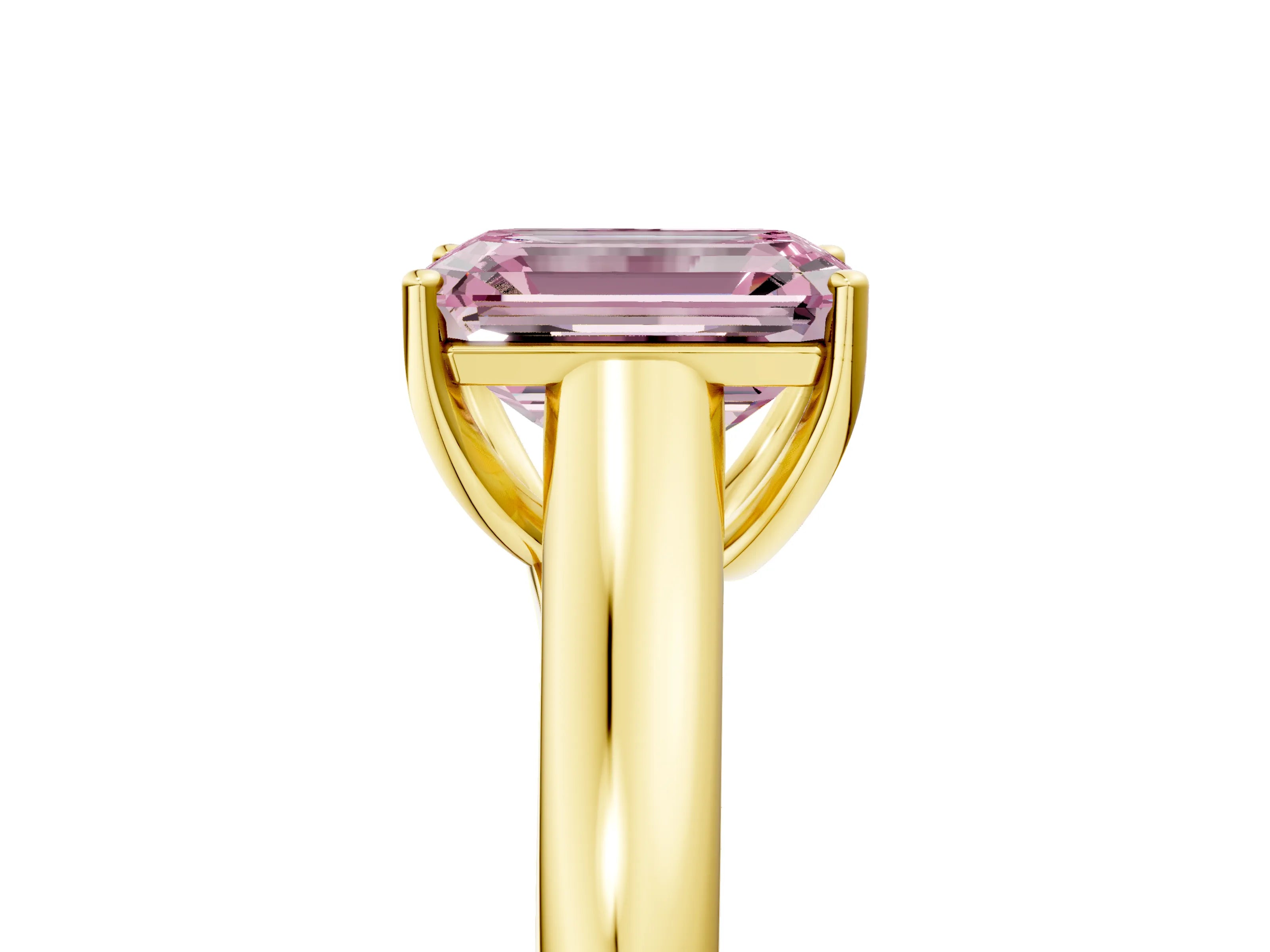 Yellow gold Fancy Pink Emerald Cut Cut Diamond Solitaire Engagement Ring with Tapered Plain Band and Four-Prong Setting_5