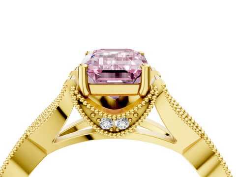 Yellow gold Fancy Pink Emerald Cut Cut Diamond Twisted Band with Milgrain Pave Setting and Four-Prong Setting_4