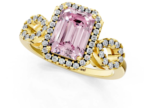 Yellow Gold Emerald Cut Pave Infinity Halo Engagement Ring Setting for Fancy Pink Center